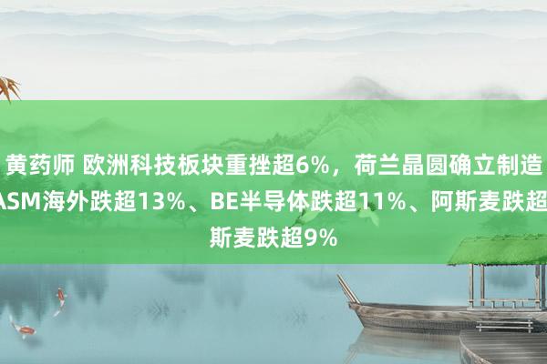 黄药师 欧洲科技板块重挫超6%，荷兰晶圆确立制造商ASM海外跌超13%、BE半导体跌超11%、阿斯麦跌超9%